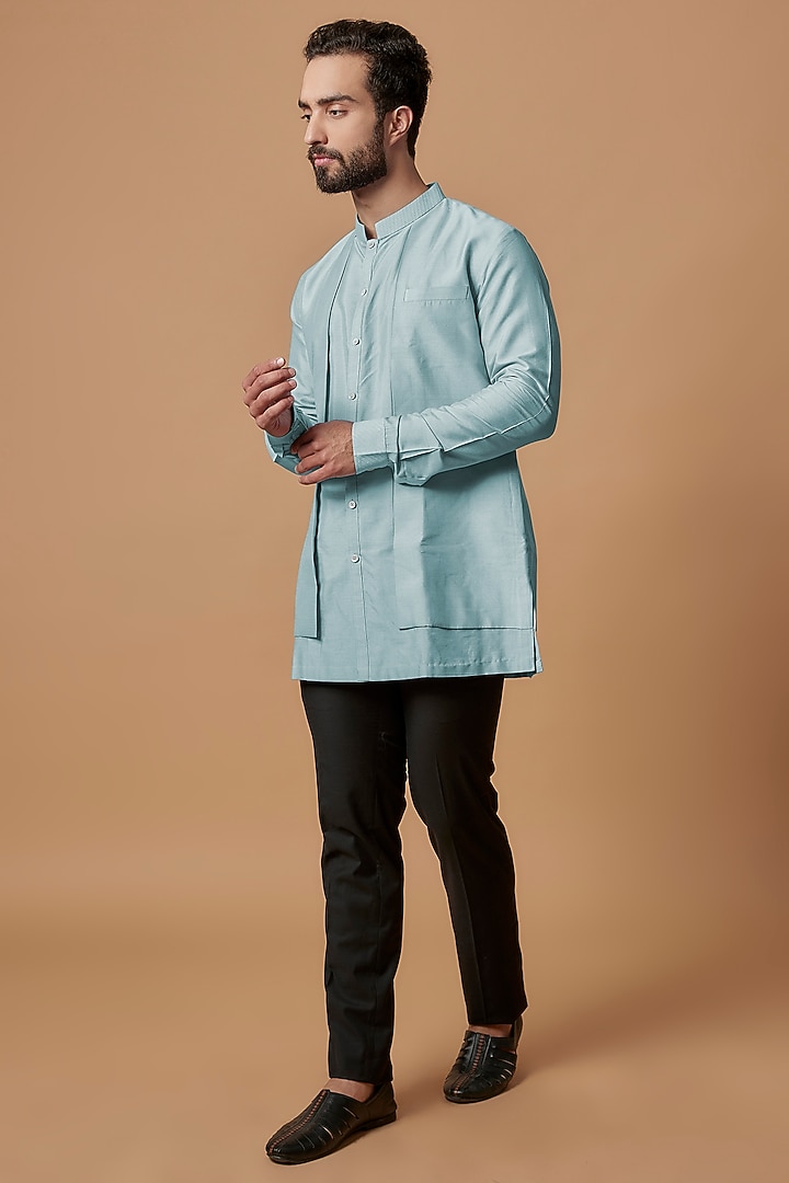 Sky Blue Cotton Silk Layered Shirt Kurta by Bubber Couture at Pernia's Pop Up Shop