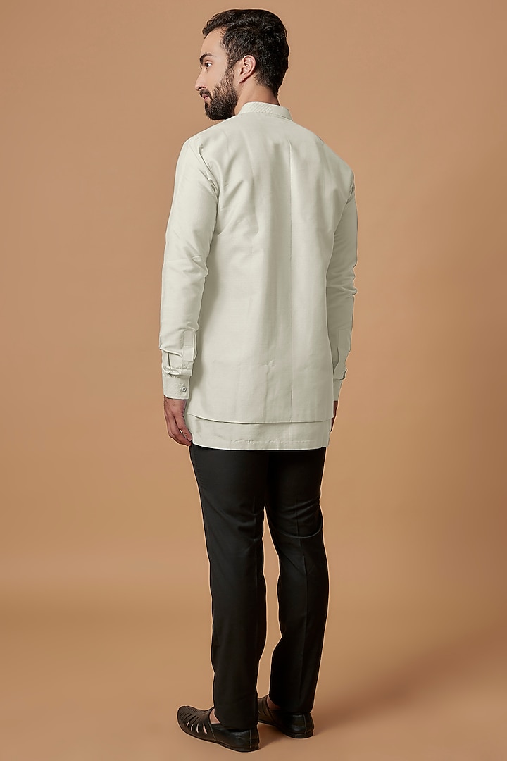 Off-White Cotton Silk Layered Shirt Kurta by Bubber Couture at Pernia's Pop Up Shop