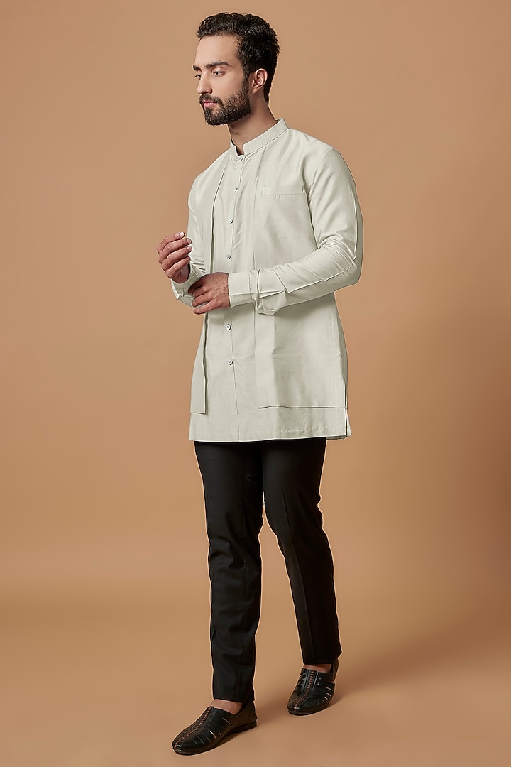 Off-White Cotton Silk Layered Shirt Kurta by Bubber Couture at Pernia's Pop Up Shop