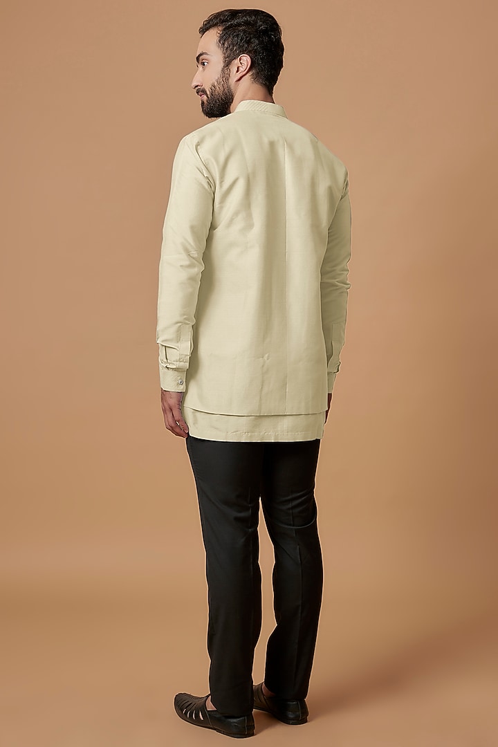 Beige Cotton Silk Layered Shirt Kurta by Bubber Couture at Pernia's Pop Up Shop