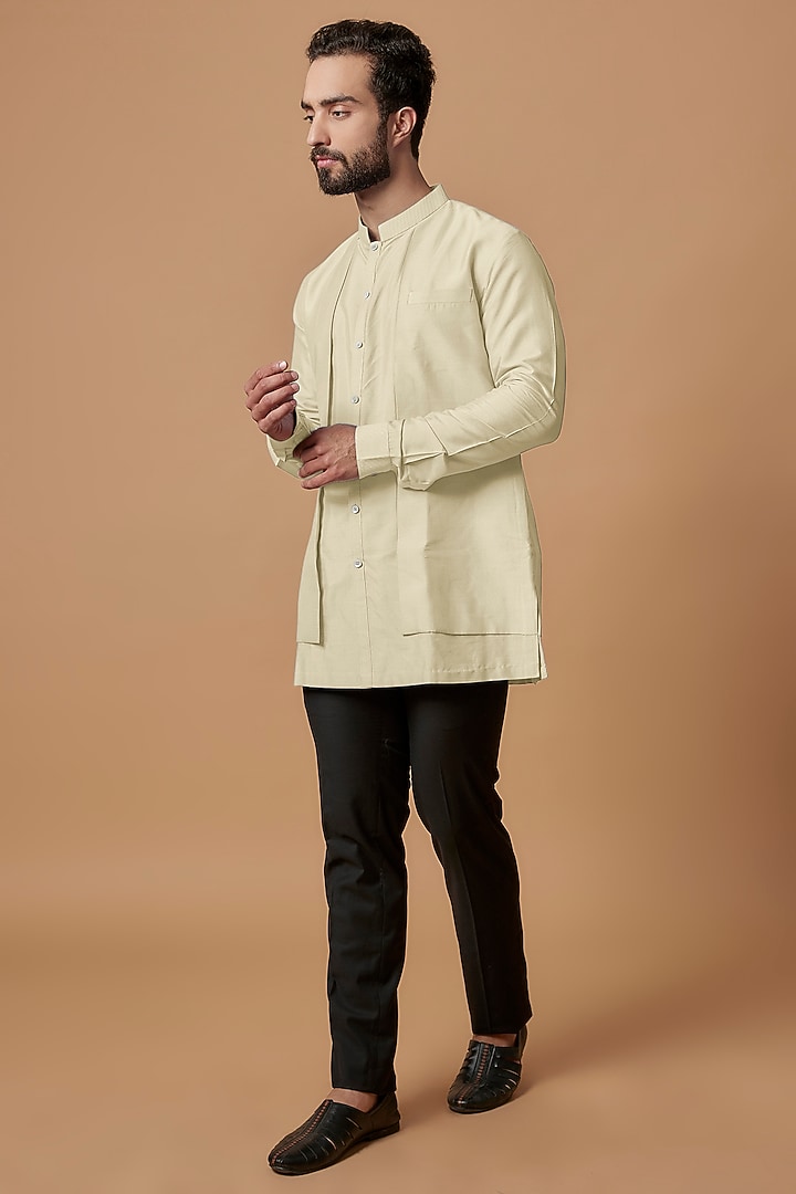 Beige Cotton Silk Layered Shirt Kurta by Bubber Couture at Pernia's Pop Up Shop
