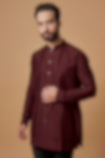 Maroon Cotton Silk Layered Shirt Kurta by Bubber Couture