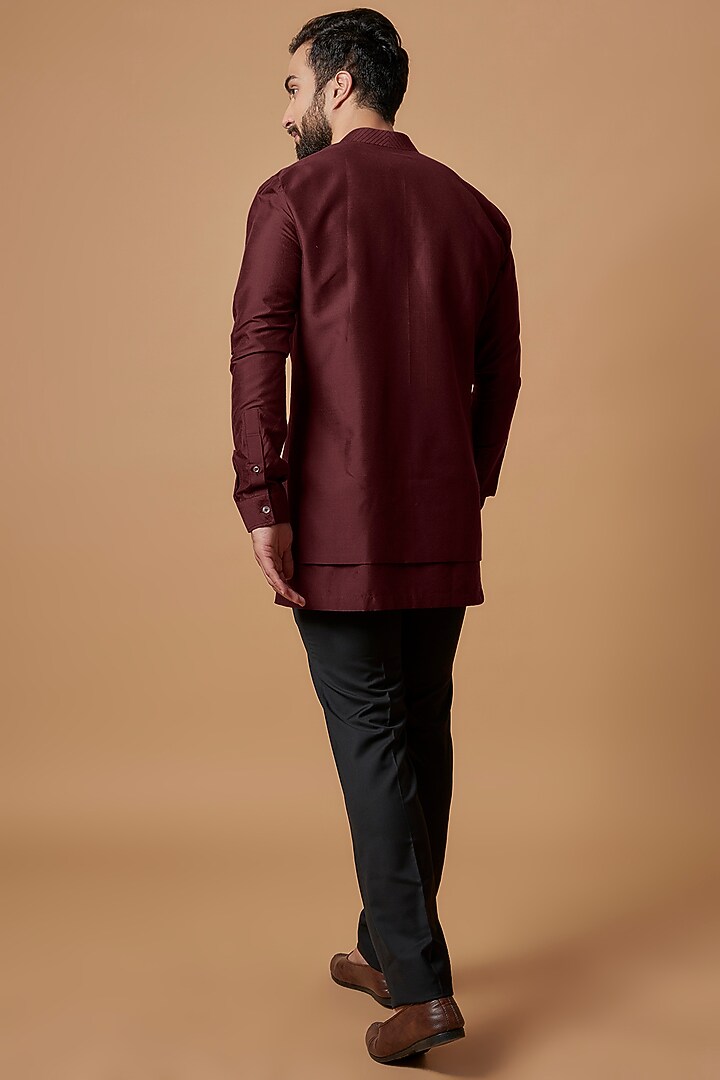 Maroon Cotton Silk Layered Shirt Kurta by Bubber Couture at Pernia's Pop Up Shop