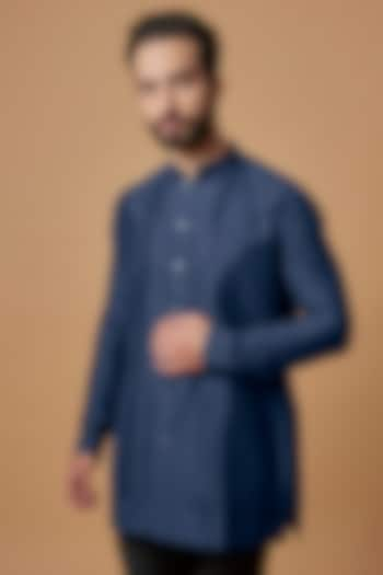 Sapphire Blue Cotton Silk Layered Shirt Kurta by Bubber Couture at Pernia's Pop Up Shop