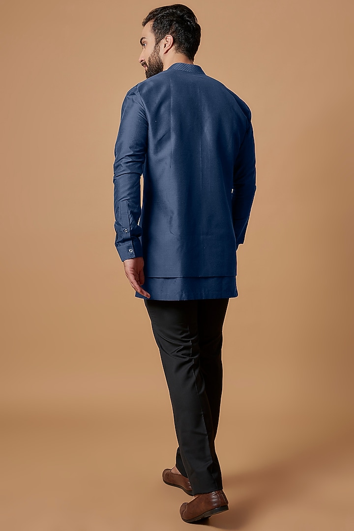 Sapphire Blue Cotton Silk Layered Shirt Kurta by Bubber Couture at Pernia's Pop Up Shop