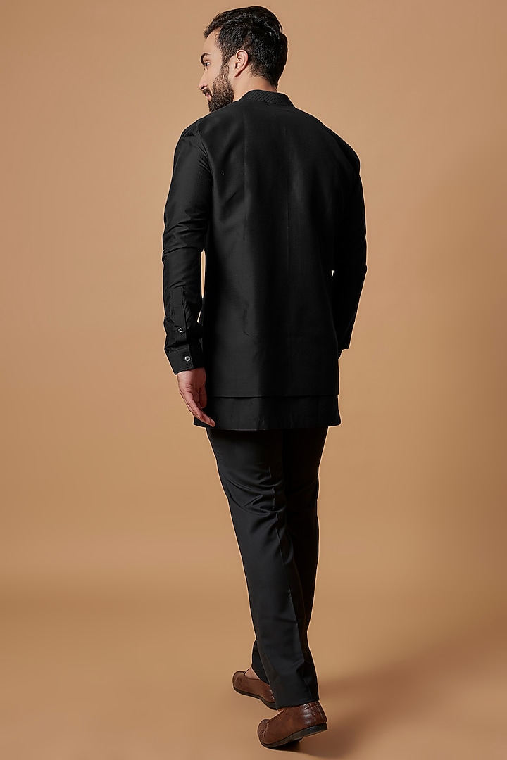 Black Cotton Silk Layered Kurta by Bubber Couture at Pernia's Pop Up Shop