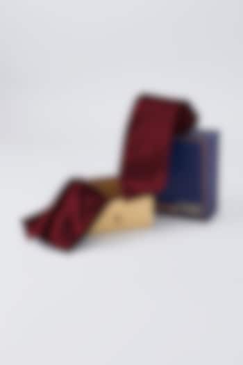 Maroon Pure Silk Necktie With Pocket Square by Bubber Couture