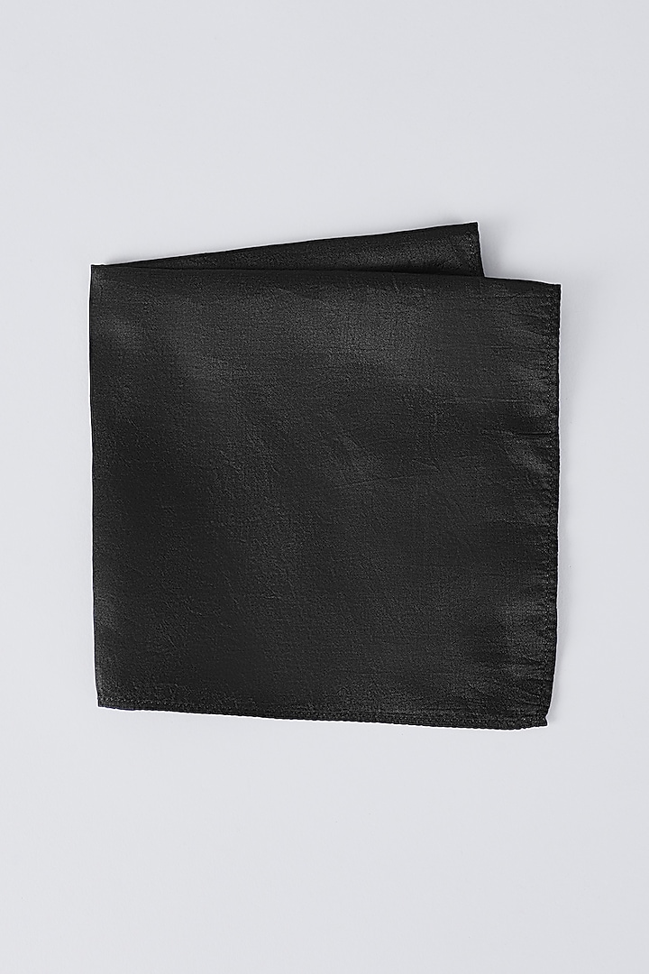 Black Pure Silk Pocket Square by Bubber Couture