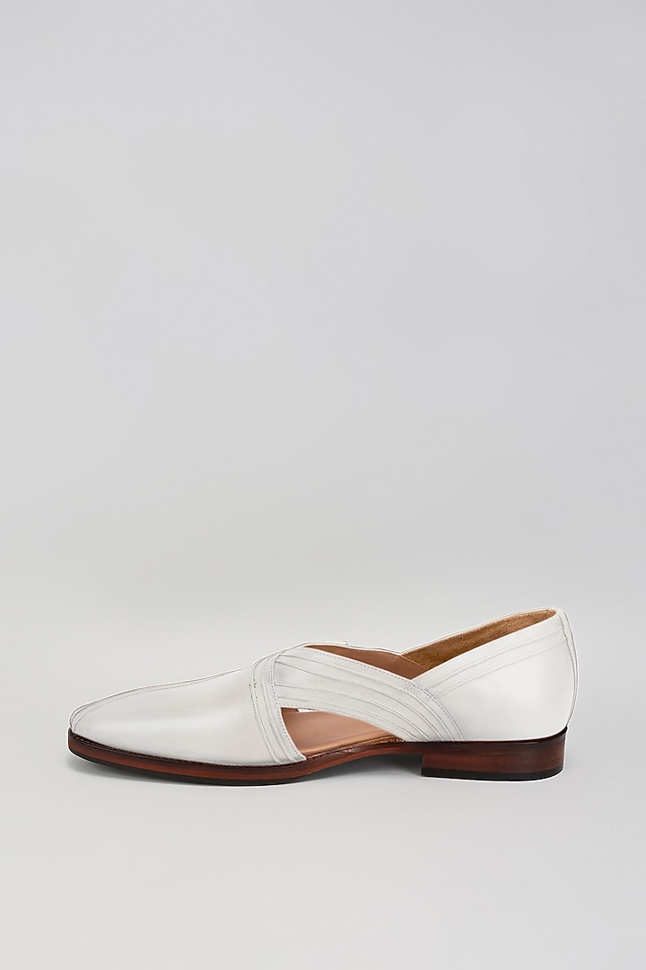 Off-White Premium Italian Leather Pintuck Peshawari Sandals by Bubber Couture