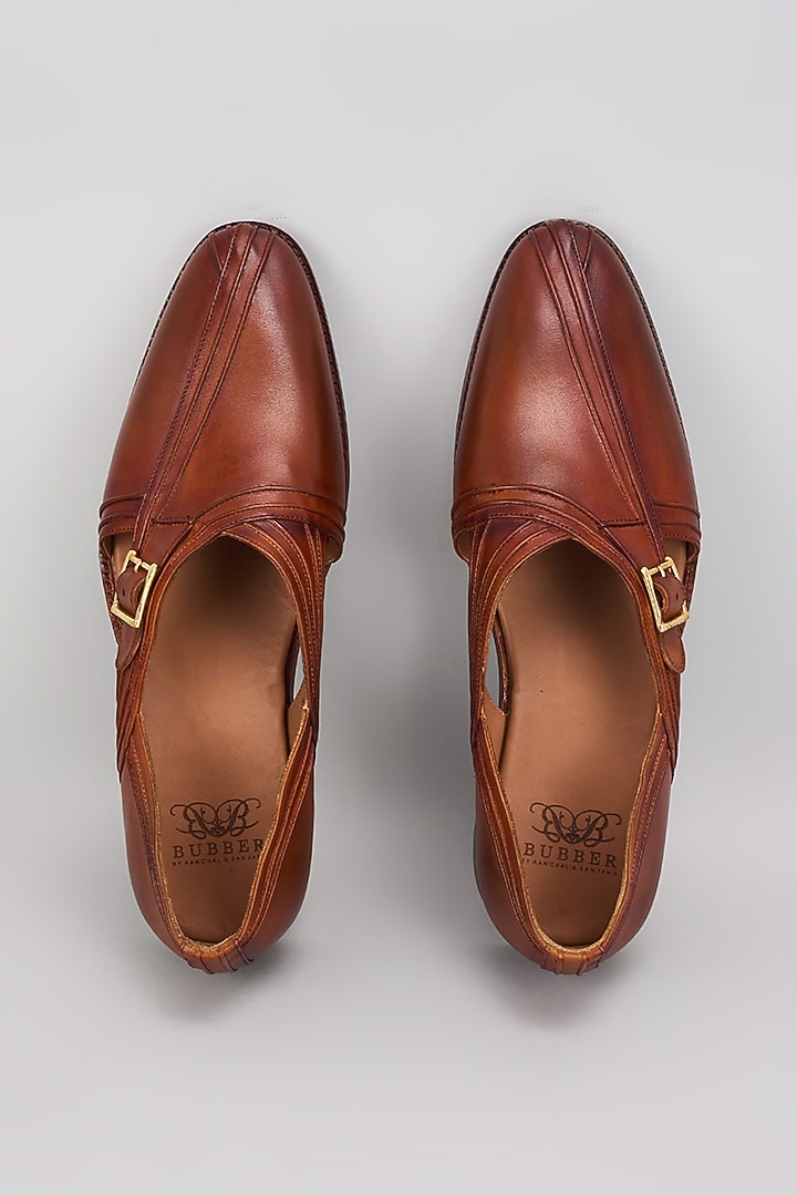 Tan Premium Italian Leather Pintuck Peshawari Sandals by Bubber Couture at Pernia's Pop Up Shop