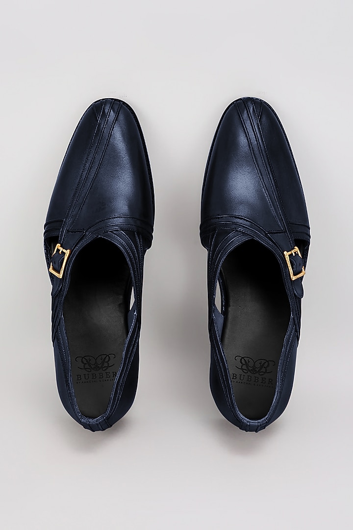 Navy Premium Italian Leather Pintuck Peshawari Sandals by Bubber Couture at Pernia's Pop Up Shop