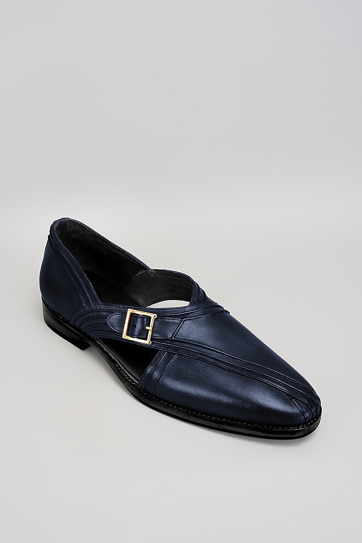 Navy Premium Italian Leather Pintuck Peshawari Sandals by Bubber Couture at Pernia's Pop Up Shop