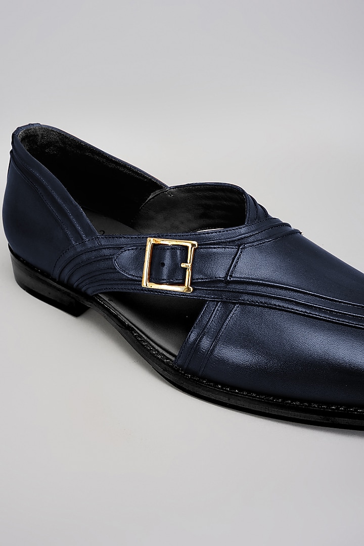 Navy Premium Italian Leather Pintuck Peshawari Sandals by Bubber Couture at Pernia's Pop Up Shop