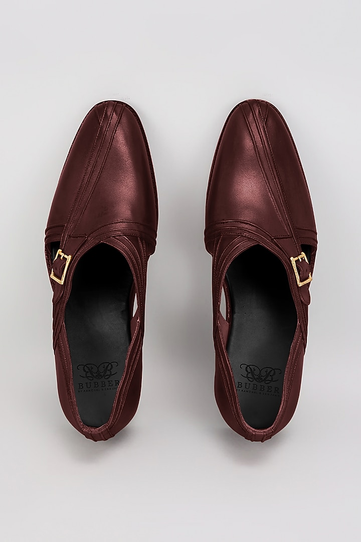 Burgundy Premium Italian Leather Pintuck Peshawari Sandals by Bubber Couture at Pernia's Pop Up Shop
