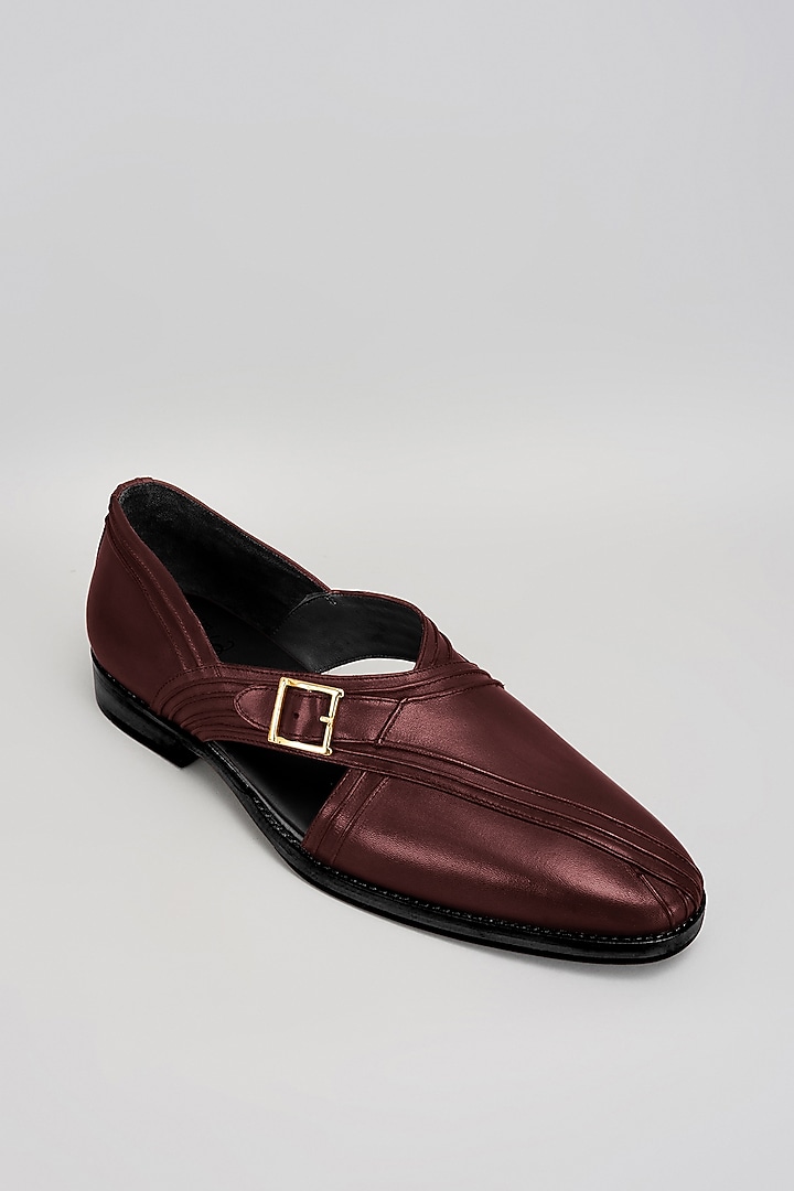 Burgundy Premium Italian Leather Pintuck Peshawari Sandals by Bubber Couture at Pernia's Pop Up Shop