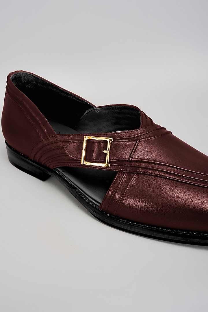 Burgundy Premium Italian Leather Pintuck Peshawari Sandals by Bubber Couture at Pernia's Pop Up Shop