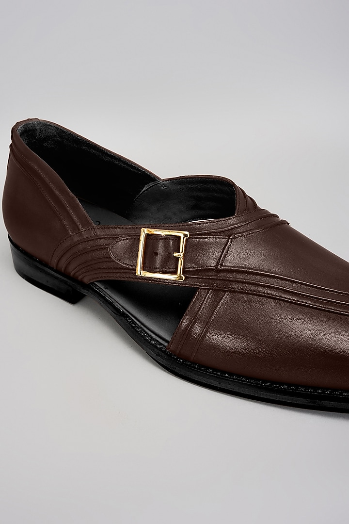Brown Premium Italian Leather Pintuck Peshawari Sandals by Bubber Couture at Pernia's Pop Up Shop