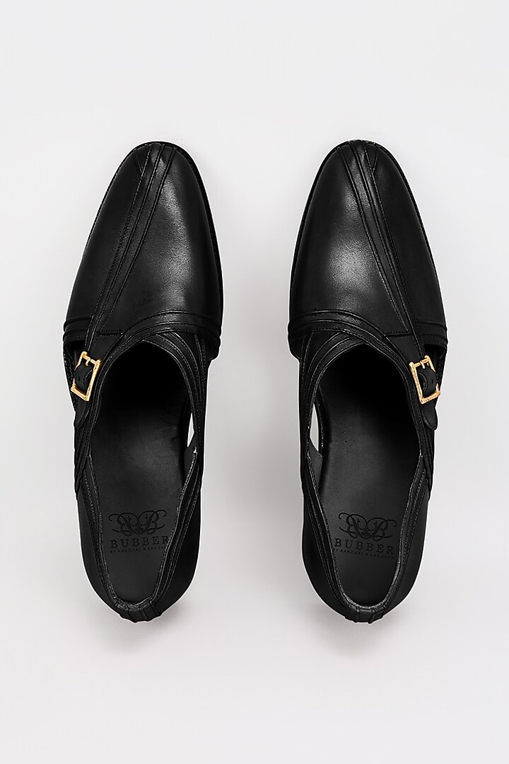 Black Premium Italian Leather Pintuck Peshawari Sandals by Bubber Couture at Pernia's Pop Up Shop