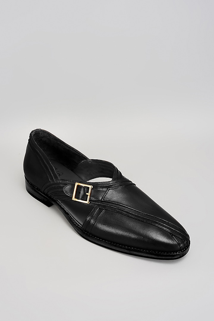 Black Premium Italian Leather Pintuck Peshawari Sandals by Bubber Couture at Pernia's Pop Up Shop