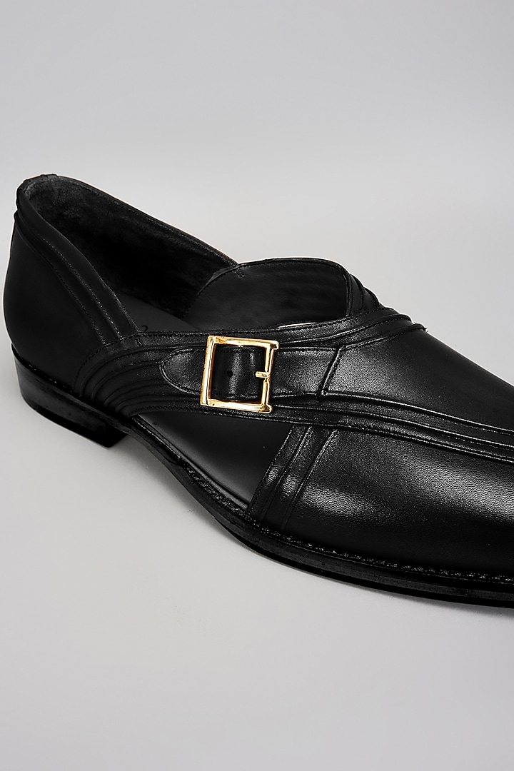 Black Premium Italian Leather Pintuck Peshawari Sandals by Bubber Couture at Pernia's Pop Up Shop