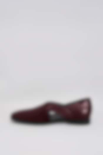 Burgundy Velvet & Premium Italian Leather Peshawari Sandals by Bubber Couture at Pernia's Pop Up Shop