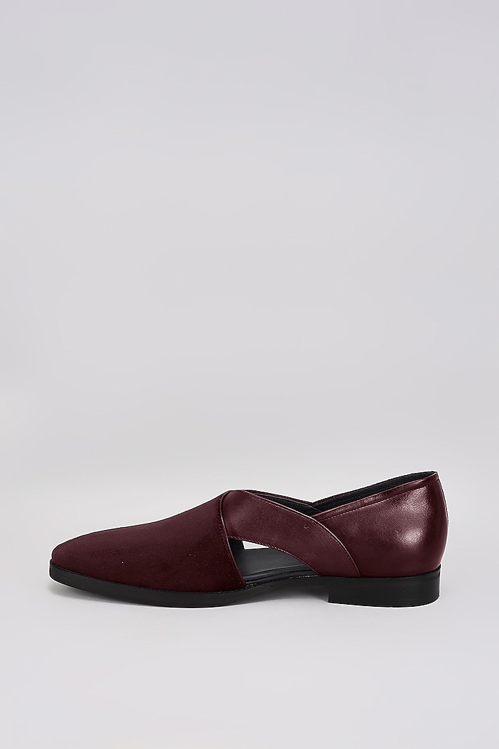 Burgundy Velvet & Premium Italian Leather Peshawari Sandals by Bubber Couture at Pernia's Pop Up Shop