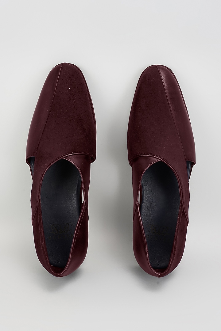 Burgundy Velvet & Premium Italian Leather Peshawari Sandals by Bubber Couture at Pernia's Pop Up Shop