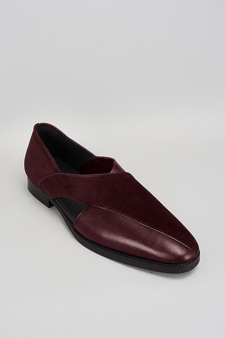 Burgundy Velvet & Premium Italian Leather Peshawari Sandals by Bubber Couture at Pernia's Pop Up Shop