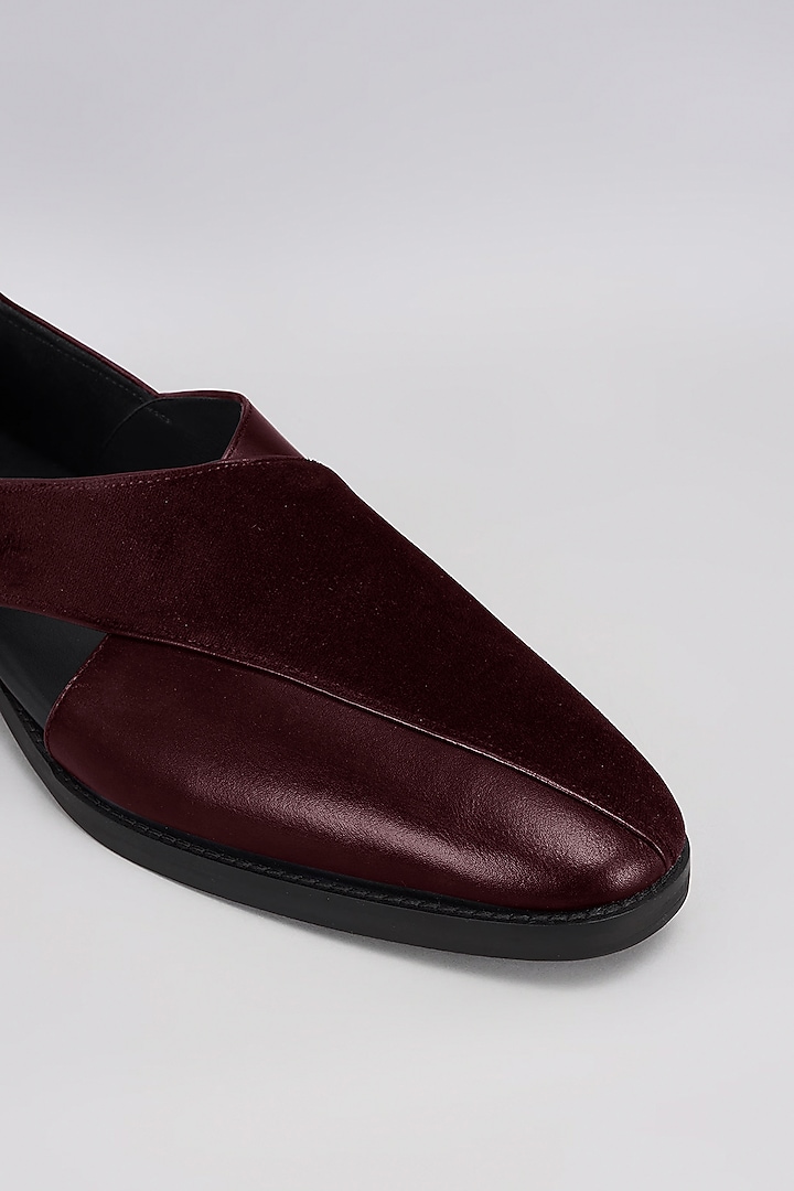 Burgundy Velvet & Premium Italian Leather Peshawari Sandals by Bubber Couture at Pernia's Pop Up Shop