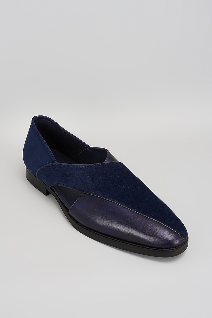 Navy Velvet & Premium Italian Leather Peshawari Sandals by Bubber Couture at Pernia's Pop Up Shop
