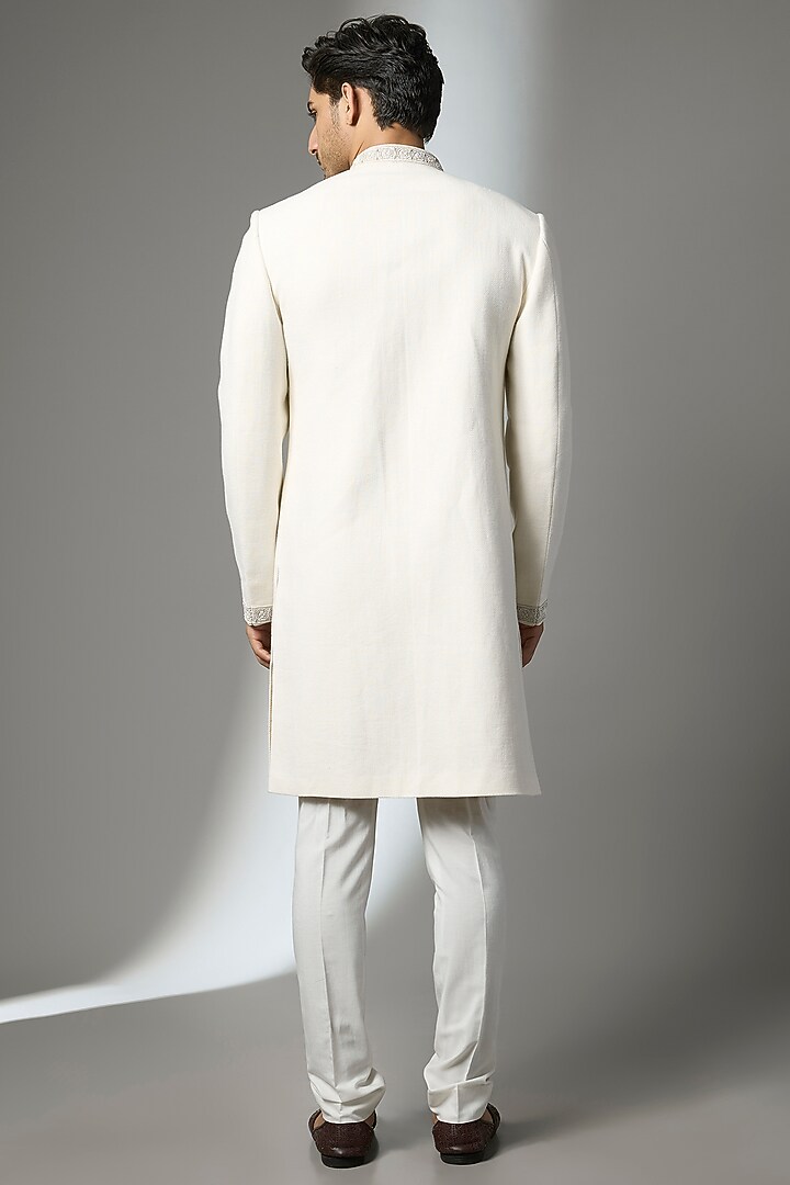 Off-White Matka Silk Zardosi Embroidered Groom Sherwani by Bubber Couture at Pernia's Pop Up Shop
