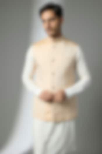 Gold & White Brocade Silk Bundi Jacket by Bubber Couture at Pernia's Pop Up Shop