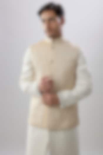 Gold & White Brocade Silk Bundi Jacket by Bubber Couture at Pernia's Pop Up Shop