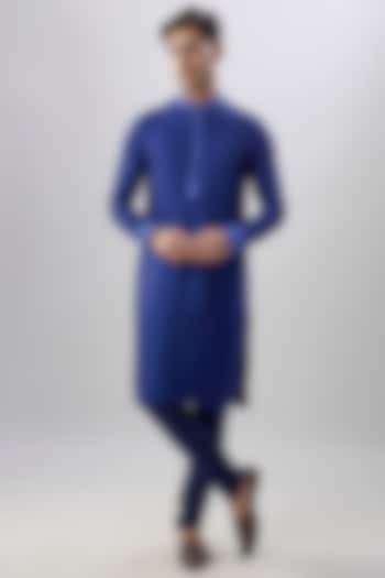Royal Blue Jacquard Printed & Embroidered Kurta Set by Bubber Couture at Pernia's Pop Up Shop