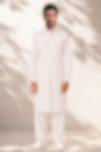 Off-White Cotton Silk Pathani Kurta Set by Bubber Couture at Pernia's Pop Up Shop