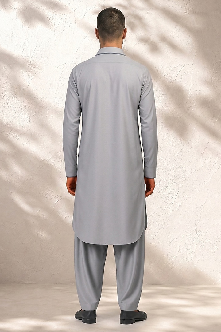 Grey Cotton Silk Pathani Kurta Set by Bubber Couture at Pernia's Pop Up Shop