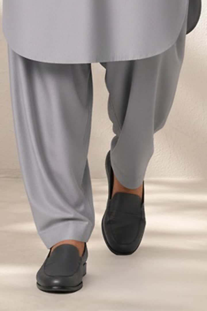Grey Cotton Silk Pathani Kurta Set by Bubber Couture at Pernia's Pop Up Shop