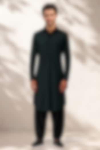 Green-Black Cotton Silk Pathani Kurta Set by Bubber Couture at Pernia's Pop Up Shop