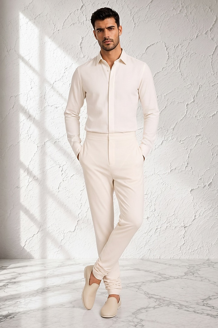 Off-White Cotton Silk Churidar by Bubber Couture at Pernia's Pop Up Shop