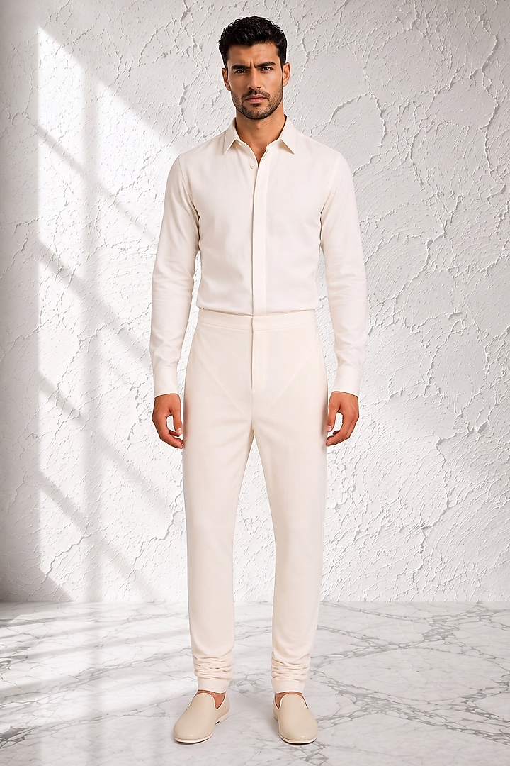 Off-White Cotton Silk Churidar by Bubber Couture at Pernia's Pop Up Shop