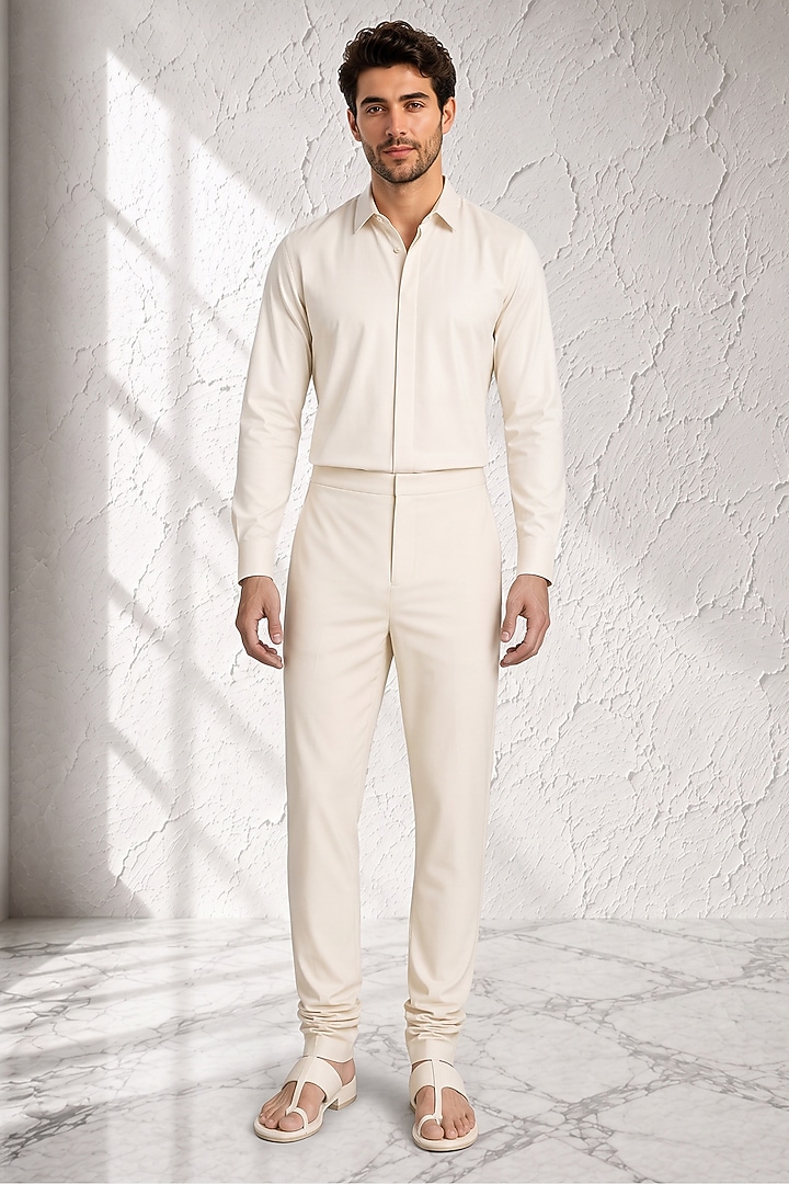 Off-White Cotton Silk Churidar by Bubber Couture at Pernia's Pop Up Shop