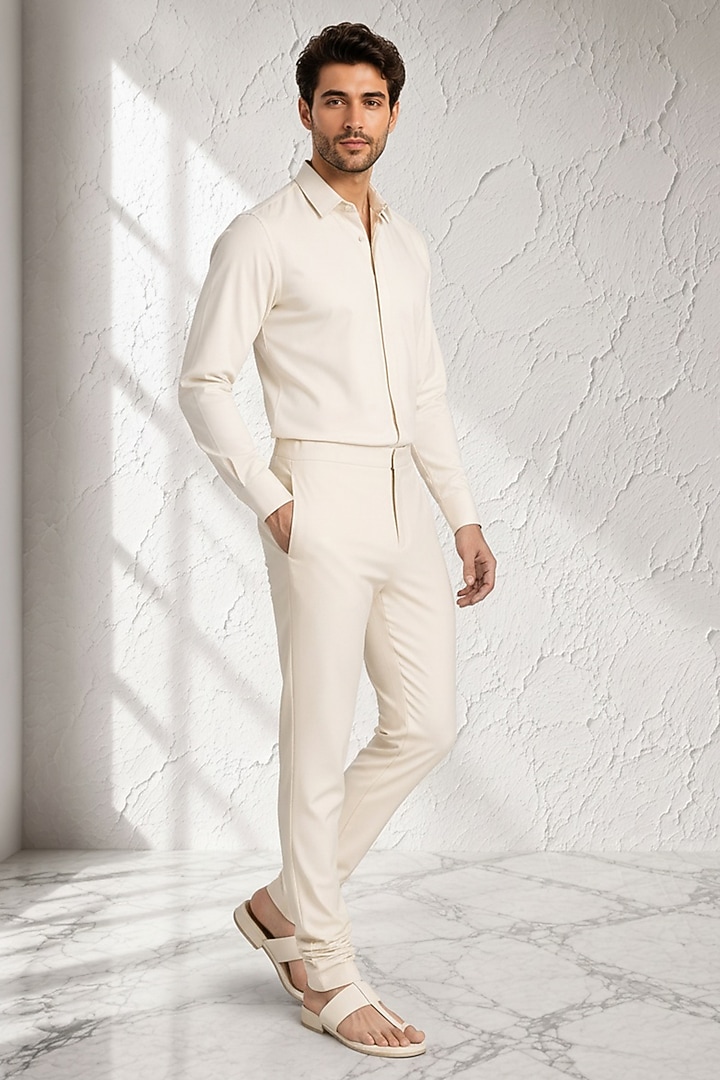 Off-White Cotton Silk Churidar by Bubber Couture at Pernia's Pop Up Shop