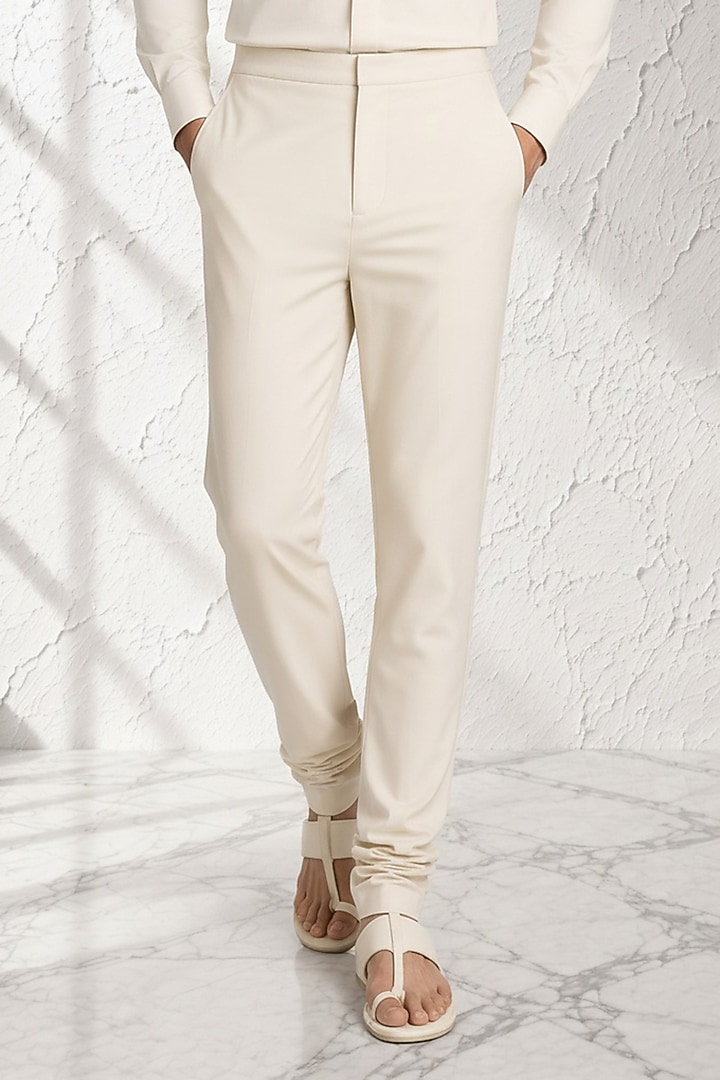 Off-White Cotton Silk Churidar by Bubber Couture at Pernia's Pop Up Shop