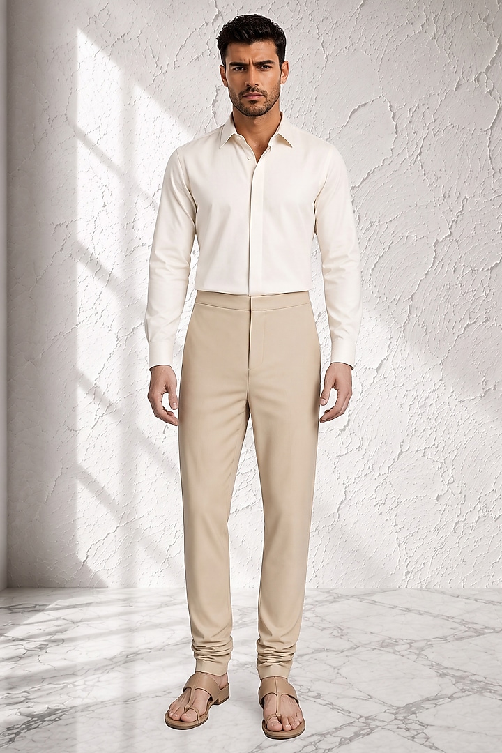 Beige Cotton Silk Churidar by Bubber Couture at Pernia's Pop Up Shop