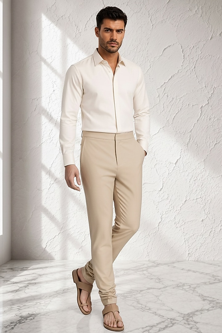 Beige Cotton Silk Churidar by Bubber Couture at Pernia's Pop Up Shop
