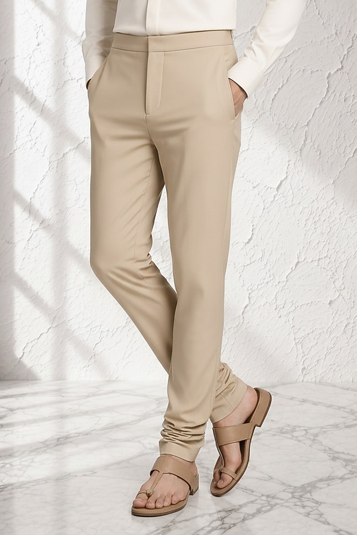 Beige Cotton Silk Churidar by Bubber Couture at Pernia's Pop Up Shop