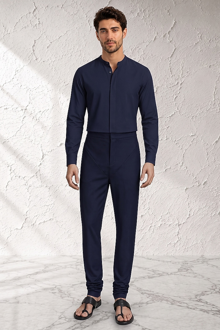 Navy Blue Cotton Silk Churidar by Bubber Couture at Pernia's Pop Up Shop