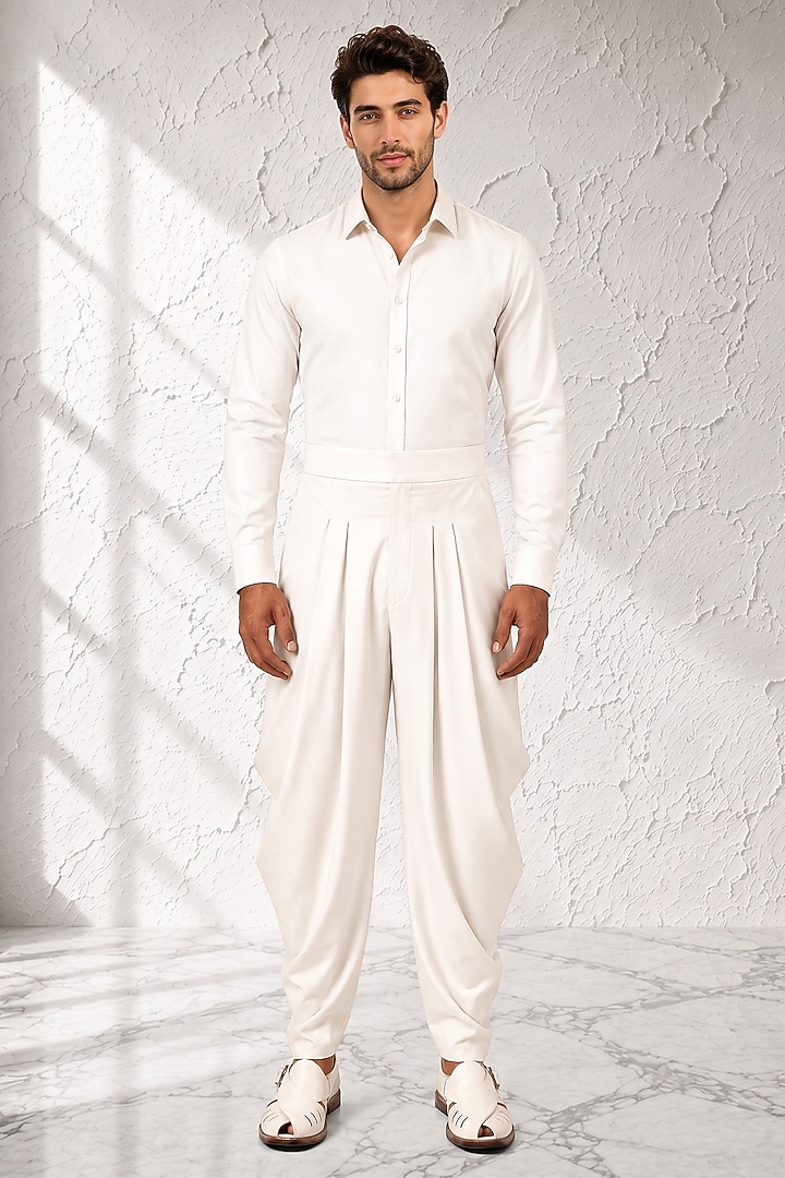 Off-White Cotton Silk Dhoti Pants by Bubber Couture at Pernia's Pop Up Shop