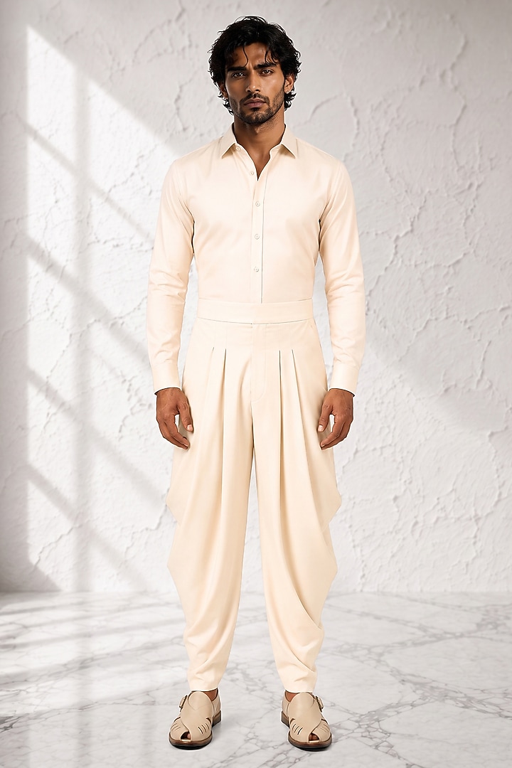Cream Cotton Silk Dhoti Pants by Bubber Couture at Pernia's Pop Up Shop
