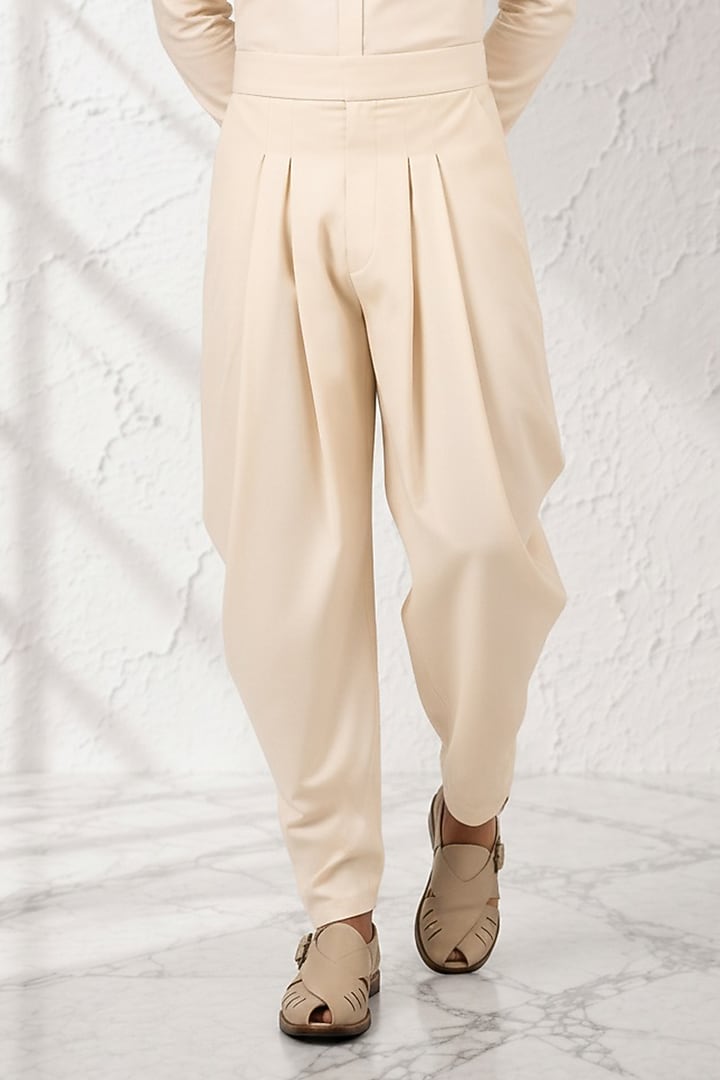 Cream Cotton Silk Dhoti Pants by Bubber Couture at Pernia's Pop Up Shop